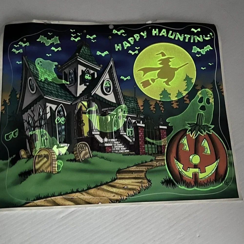 Vintage Halloween Glow In The Dark Haunted House Window Cling